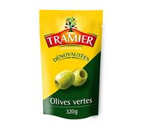 Tramier Olives Vertes Dénoyautées (1 x 320 g), olives de table provenant d'Espagne, olives dénoyautées idéales pour recettes cuites ou crues