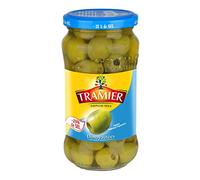 Tramier Olives Vertes Dénoyautées -25 % de Sel (1 x 160 g), olives de table provenant d'Espagne, olives dénoyautées idéales pour apéritifs et recettes