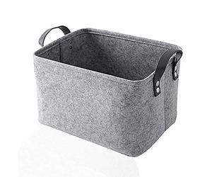 TRAMILY Panier de rangement en feutre avec poignées pour vêtements, jouets, vêtements, produits de bureau et autres articles divers (gris, L)