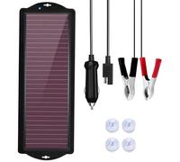 Tramily Solar Car Battery Maintenance Charger, Waterproof Portable Amorphous Solar Panel 12v 2.5w With Battery Clip For Cigarette Li