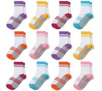 TRAMLE Lot de 12 paires de chaussettes de sport colorées à motif écossais respirant pour enfant de 2 à 14 ans, #4 Blanc gris, 10-13 ans
