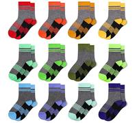TRAMLE Lot de 12 paires de chaussettes de sport colorées à motif écossais respirant pour enfant de 2 à 14 ans, # 1 noir., 4-6 ans
