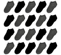 TRAMLE Lot de 20 paires de chaussettes unisexes respirantes et confortables pour bébé de 1 à 13 ans, noir/gris, 7-10 Years