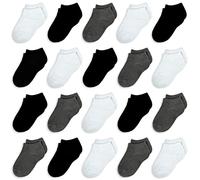 TRAMLE Lot de 20 paires de chaussettes unisexes respirantes et confortables pour bébé de 1 à 13 ans, Blanc + noir + gris, 10-13 Years