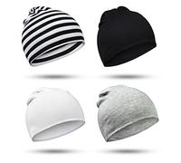 TRAMLE Lot de 4 Bonnets pour bébé garçon de 0 à 3 Ans, Doux et Mignon, Bonnet Double Couche, Black+White+Grey+Stripe, 2-3 Ans