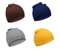 TRAMLE Lot de 4 Bonnets pour bébé garçon de 0 à 3 Ans, Doux et Mignon, Bonnet Double Couche, Marron + Gris foncé + Bleu Marine + croci, 6-24 Mois