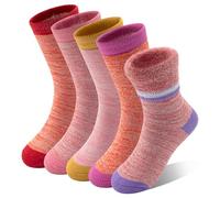 TRAMLE - Lot de 5 paires de chaussettes épaisses et thermiques pour filles - Chaussettes de marche et de randonnée rayées pour enfants de 3 à 14 ans, rose, 10-14 ans