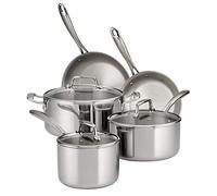 Tramontina Batterie de cuisine de 8 pièces en acier inoxydable triple épaisseur avec couvercles en verre, casseroles et poêles, compatible induction, passe au lave-vaisselle, certifié NSF