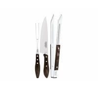 Tramontina Churrasco Set de Couverts BBQ 3 Pièces (Fourchette, Couteau, Pince), Marron 29899/265