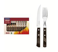 Tramontina - Coffret de 12 couverts à steak avec manches marron à 2 rivets