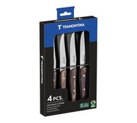 Tramontina Coffret de 4 couteaux à steak french lisses. Inox et Polywood.