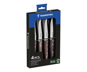 Tramontina - Coffret de 4 Couteaux à Steak French Microdentés Inox et Polywood