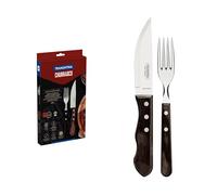 Tramontina - Coffret de 4 Couverts à Steak Jumbo avec Manches Polywood Marron
