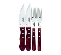 Tramontina - Couteaux et fourchette à steak Jumbo. 4pcs inox et bois rouge.