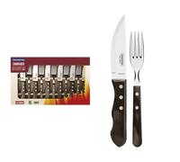 Tramontina - Couteaux et fourchette Jumbo. 12pcs. Inox et bois marron.