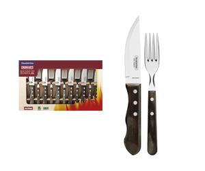 Tramontina - Couteaux et fourchette Jumbo. 12pcs. Inox et bois marron.