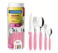 Tramontina Couverts Ipanema 30 pièces en acier inoxydable, poignée rose pour 6 personnes