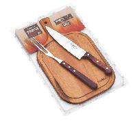 Tramontina Polywood Set BBQ 3 Pièces - Couteau 20cm, Fourchette 32cm, Planche à Découper 40x23cm 211