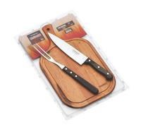 Tramontina Polywood Set BBQ 3 Pièces - Couteau 20cm, Fourchette 32cm, Planche à Découper 40x23cm 211