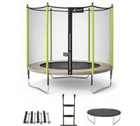 Kangui Trampoline de jardin Jumpi 250 cm Taupe/Vert - filet, échelle, bâche, kit d'ancrage