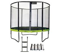 Kangui Trampoline de jardin rond 305 cm Punchi Vert 300 – filet de sécurité, échelle, kit d'ancrage