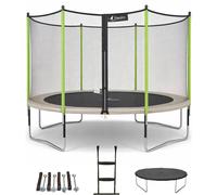 Kangui Trampoline de jardin Jumpi 365 cm avec filet, échelle, bâche, kit d'ancrage Taupe/Vert