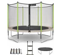 Kangui Trampoline de jardin Jumpi 426 cm avec filet, échelle, bâche et kit d'ancrage Taupe/Vert