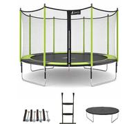 KANGUI Trampoline de Jardin Ø 430 cm JUMPI Pop - Filet de Sécurité, Échelle PVC, Bâche & Kit d’Ancrage - Trampoline Extérieur Enfant - Noir et Vert