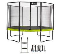 Kangui Trampoline de jardin Punchi 430 cm rond – Filet de sécurité, Échelle, Kit d'ancrage – Vert