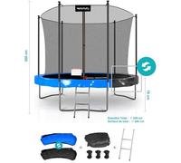 Trampoline ø305cm - 10FT Filet intérieur - Matelas réversible bleu et noir, Echelle - Classique