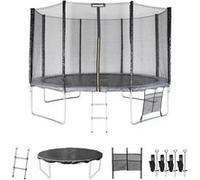 Trampoline 370cm - Saturne XXL Gris - avec filet de protection. échelle. bâche. filet pour chaussures. kit d'ancrage. trampoline