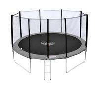 Happy Garden - Trampoline Perth Ø370 cm Réversible Gris/Rose + Filet, Échelle, Bâche, Kit d'ancrage