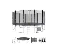 | Trampoline 490cm gris avec filet de protection échelle bâche filet pour chaussures kit d'ancrage