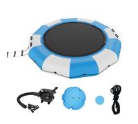 Trampoline aquatique gonflable avec échelle - Étanche, résistant à l'abrasion - Grande surface de saut de 3,96m - Plateforme de saut-Parc aquatique Trampoline de piscine - Bleu & Blanc - Capacité de c