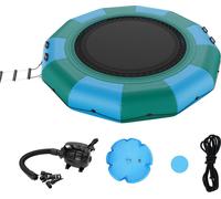 Trampoline aquatique gonflable avec échelle, étanche, résistant à l'abrasion, trampoline aquatique 3,66 m Grande surface de saut, plate-forme de saut-Parc aquatique Trampoline de piscine, bleu + vert