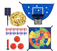 Trampoline Basketball Hoop, Outdoor Kids Playset with Dart Board Fun Attachment, Durable Adjustable Basketball Hoop for Trampoline Safety Play, Sports Game Toy for Backyard Garden Patio Lawn School