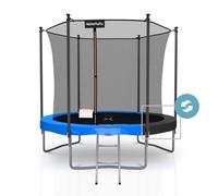 Trampoline extérieur Classique 8Ft ø244cm avec coussin de protection réversible Bleu/Noir, Echelle et Filet de sécurité