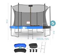 Trampoline De Jardin Classique 14ft Ø427cm Pack Trampo Avec Matelas Réversible Bleu/Noir, Echelle, Filet De Sécurité - Bleu / Noir