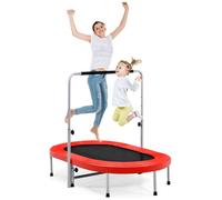 Trampoline COSTWAY 2 personnes avec poignée de maintien réglable en hauteur, mini trampoline pouvant supporter jusqu'à 150kg, trampoline pliable pour enfants, trampoline de jardin pour enfants et adul