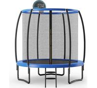 Trampoline COSTWAY φ244 cm Outdoor, trampoline de jardin avec échelle, set complet de trampoline avec basket, tapis de saut, filet de sécurité et couverture de bord