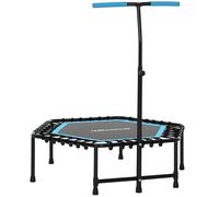 Trampoline de fitness 114 cm, cordes élastiques, poignée réglable 3 positions, trampoline d'exercice silencieux, bleu