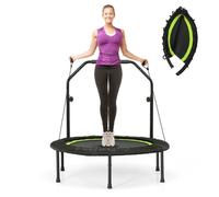 Trampoline de Fitness COSTWAY-D. 101cm-Main Courante Réglable-2 Bandes de Résistance-Charge 150 kg-6 Pieds-Intérieur/Extérieur-Vert