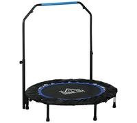 HOMCOM Trampoline de Fitness Gymnastique Trampoline Adulte avec poignée réglable, Pliable, 6 Pieds, 28 Ressorts Ø 102 cm, Noir Bleu