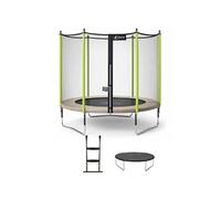 Kangui Trampoline de jardin Jumpi 244 cm – Filet de sécurité, échelle, bâche – Taupe/Vert