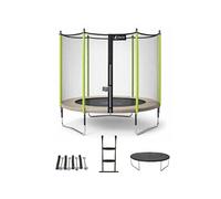 Kangui Trampoline de jardin Jumpi 250 cm Taupe/Vert - filet, échelle, bâche, kit d'ancrage