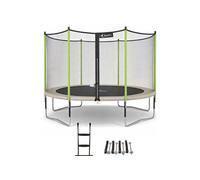 Trampoline de jardin 365 cm + filet de sécurité + échelle + bâche de protection JUMPI Taupe/Vert 360.
