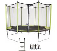 Kangui Trampoline de jardin 426 cm + filet de sécurité + échelle + kit d'ancrage JUMPI Vert/Noir 430 Orange