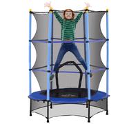 HOMCOM Trampoline Enfant Ø 1,40 × 1,90H m Filet de sécurité Porte zipée Couvre-Ressorts 6 poteaux rembourrés Inclus Bleu
