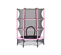 Trampoline de jardin enfants Ø 1,40 x 1,90H m filet de sécurité porte zipée couvre-ressorts + 6 poteaux rembourrés inclus rose