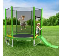 Trampoline de jardin Merax Outdoor Ø 213 cm Trampoline pour enfants avec échelle, toboggan, filet de sécurité et toile de saut, couverture du bord & accessoires, vert